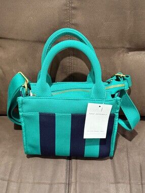 Free Assembly Teal and Navy Striped Canvas Tote Bag